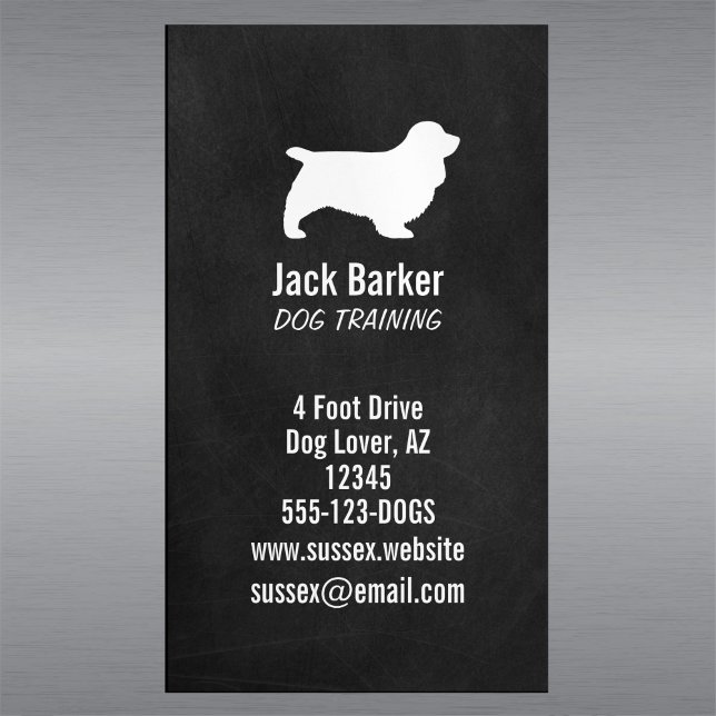 Sussex Spaniel Silhouette Chalkboard Style Magnetic Business Card (Creator Uploaded)