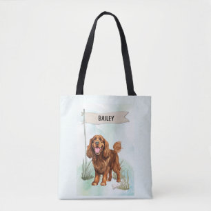 Sussex Spaniel Watercolor Personalized Dog Tote Bag