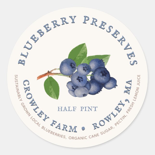 Sustainably Grown Local Blueberry Preserves Label (Front)