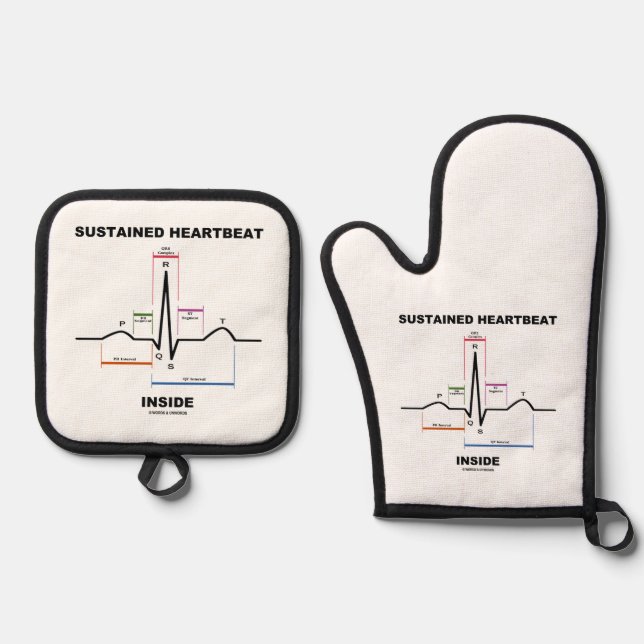 Sustained Heartbeat Inside (Electrocardiogram) Oven Mitt & Pot Holder Set (Front)
