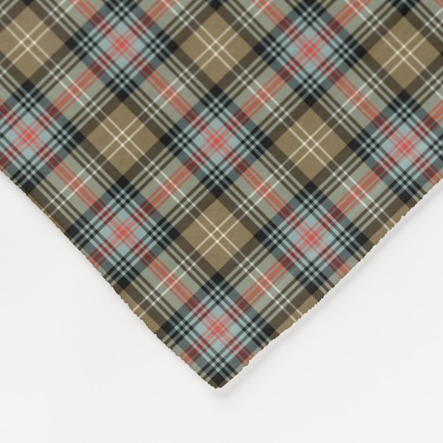 Sutherland Clan Tan and Black Ancient Tartan Fleece Blanket (Corner)
