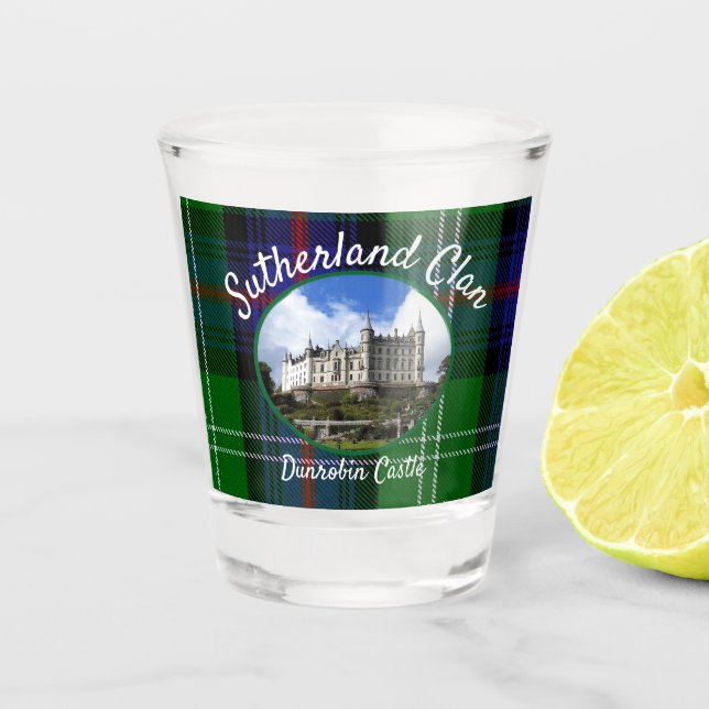 Sutherland Clan Tartan Dunrobin Castle Photo Shot Glass (Front)