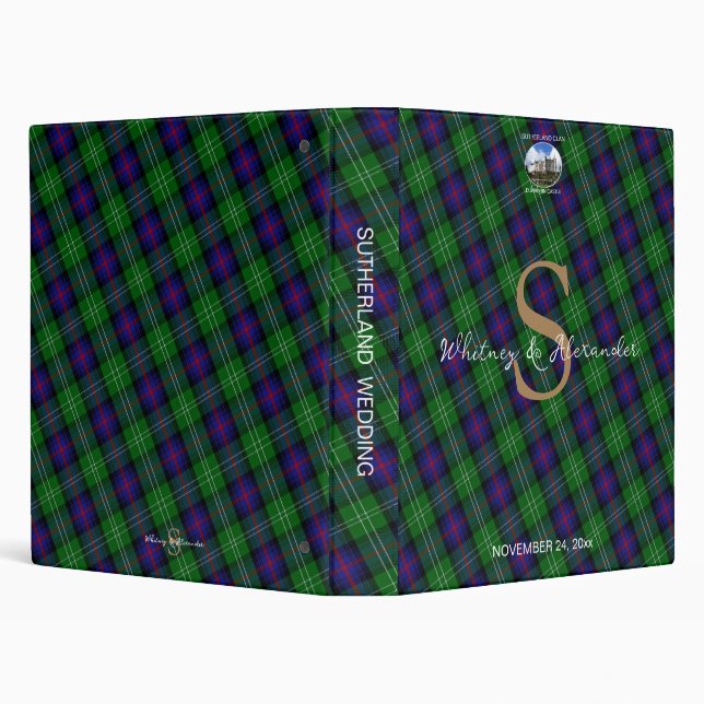 Sutherland Clan Tartan Gold Monogram Wedding Album Binder (Background)