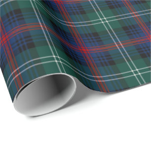Sutherland Clan Tartan Green and Blue Plaid Wrapping Paper