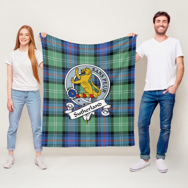 Sutherland Old Ancient Clan Badge Tartan Plaid Fleece Blanket (In Situ)