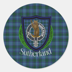Sutherland Scottish Clan Tartan & Crest Classic Round Sticker