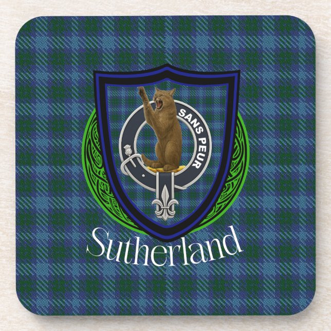 Sutherland Scottish Clan Tartan & Crest Coaster (Front)