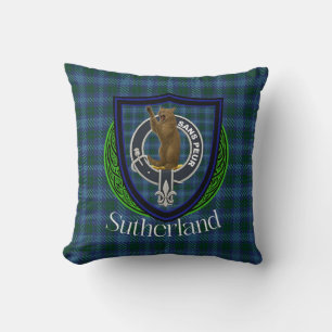 Sutherland Scottish Clan Tartan & Crest Throw Pillow