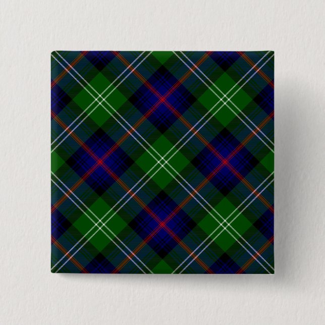 Sutherland tartan blue green plaid 2 inch square button (Front)