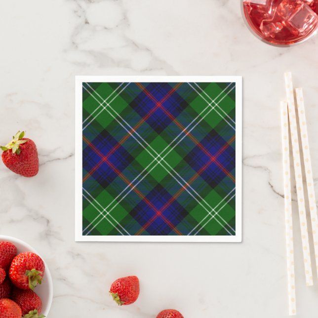 Sutherland tartan blue green plaid napkin (Insitu)