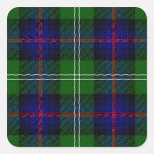 Sutherland tartan blue green plaid square sticker