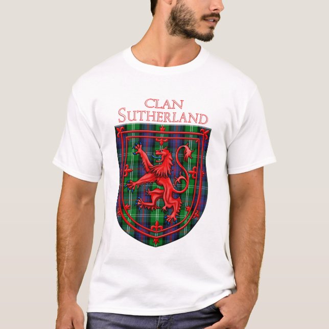 Sutherland Tartan Scottish Plaid Lion Rampant T-Shirt (Front)