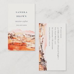 Sutle Blush Orange Watercolor Woods Mountain  Business Card