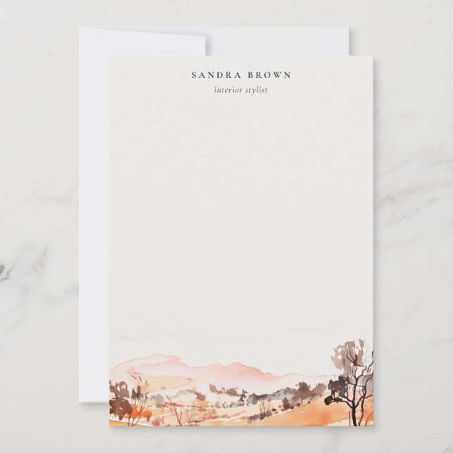 Sutle Blush Orange Watercolor Woods Mountain  Card (Front)