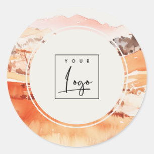 Sutle Blush Orange Watercolor Woods Mountain Logo Classic Round Sticker