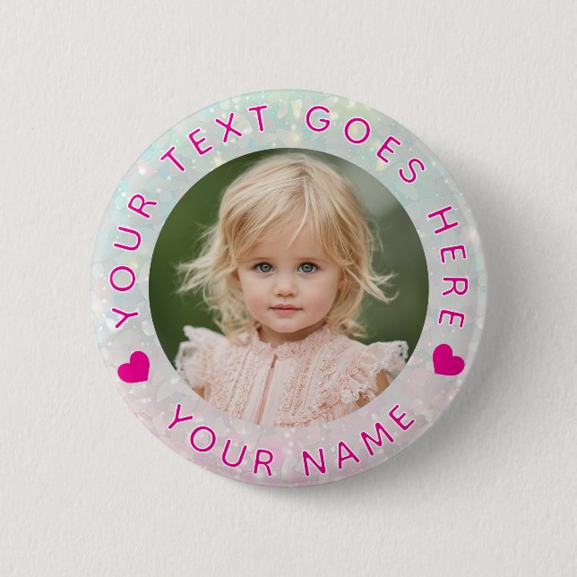 Suttle Glitter Custom Photo & Text 2 Inch Round Button (Front)