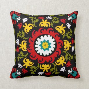 Suzani floral pattern, folk art throw pillow