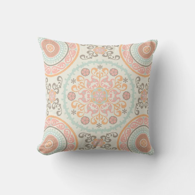 Suzani Middle Eastern Ethnic Uzbek  pattern Throw Pillow (Front)