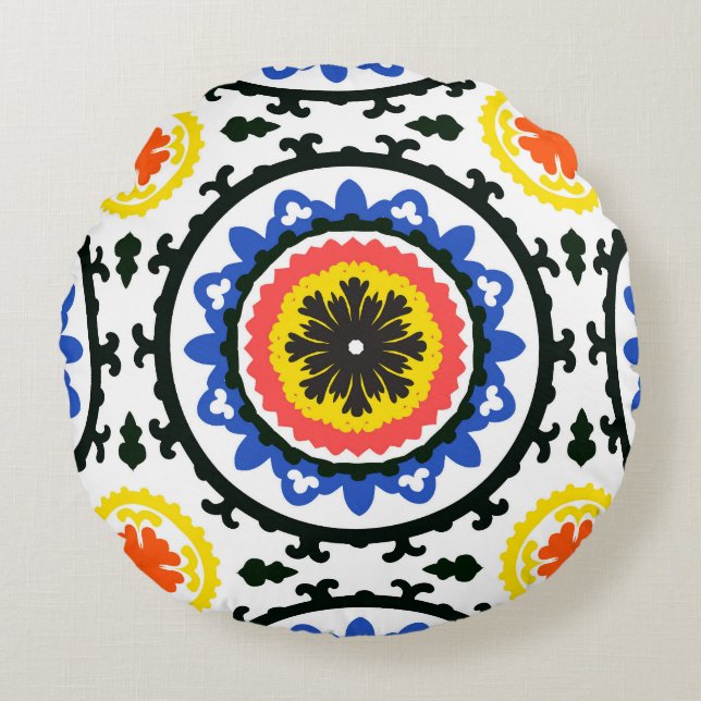 Suzani Pattern Round Pillow (Front)