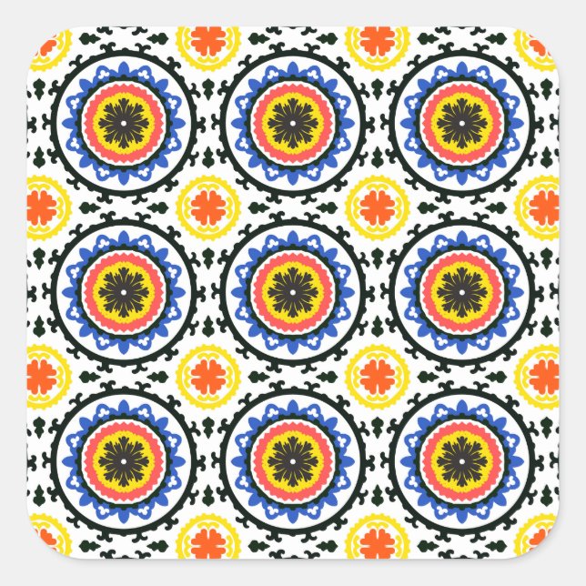 Suzani Pattern Square Sticker (Front)
