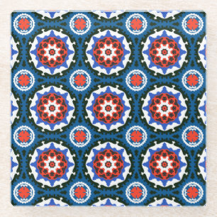 Suzani Pattern With Bold Ornament Glass Coaster