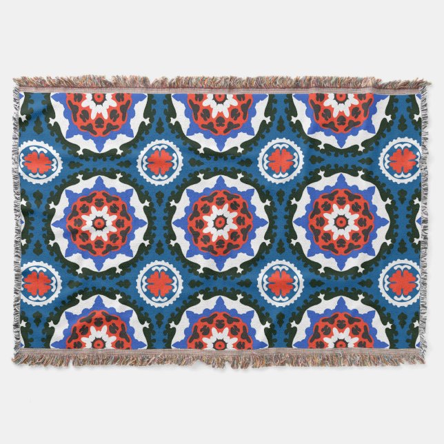 Suzani Pattern With Bold Ornament Throw Blanket (Front)