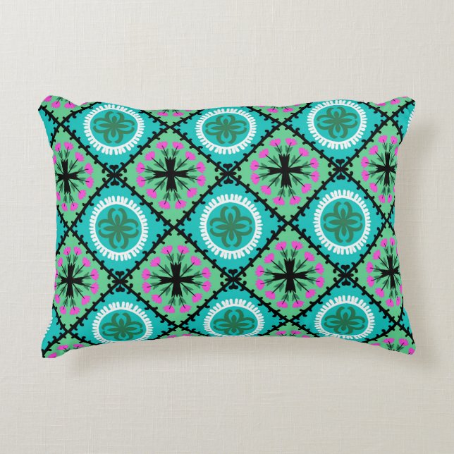 Suzani Pattern with Uzbek and Kazakh Motifs Accent Pillow (Front)