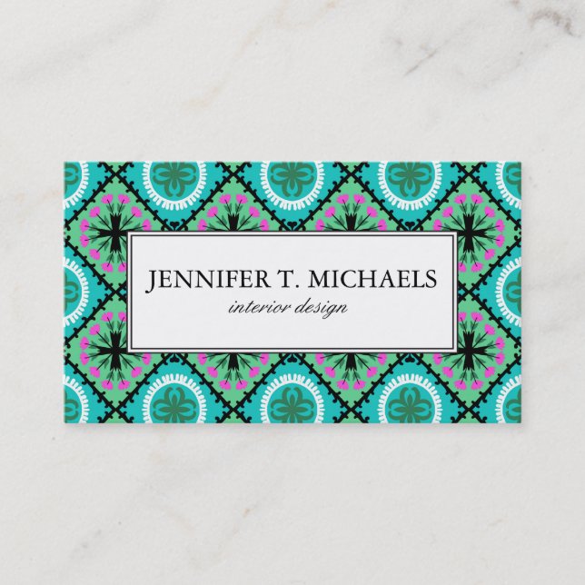 Suzani Pattern with Uzbek and Kazakh Motifs Business Card (Front)