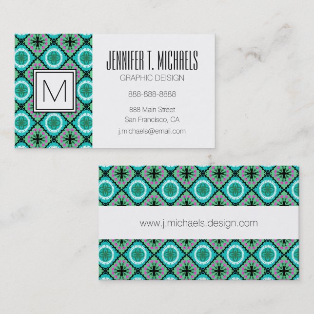 Suzani Pattern with Uzbek and Kazakh Motifs Business Card (Front/Back)