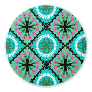 Suzani Pattern with Uzbek and Kazakh Motifs Ceramic Knob