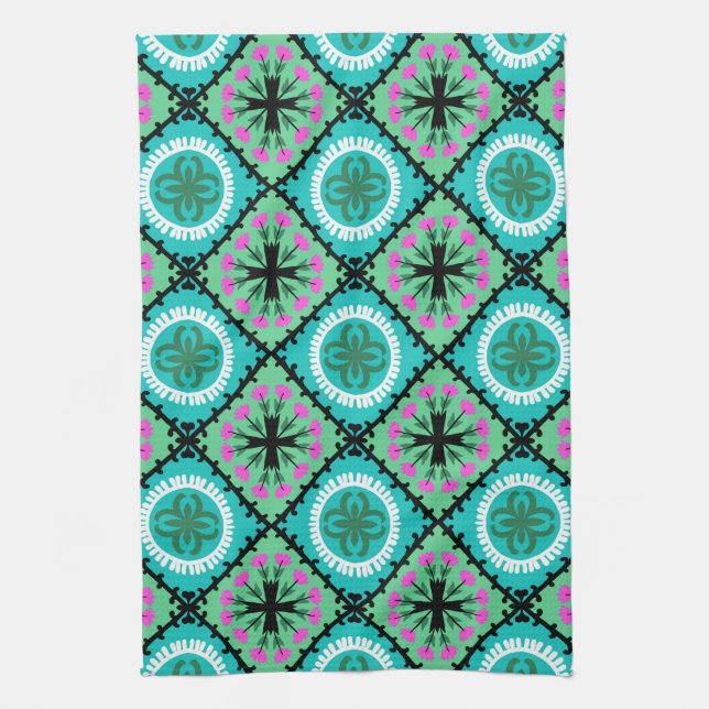 Suzani Pattern with Uzbek and Kazakh Motifs Kitchen Towel (Vertical)