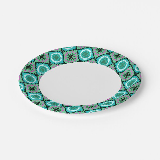 Suzani Pattern with Uzbek and Kazakh Motifs Paper Plate (Angled)