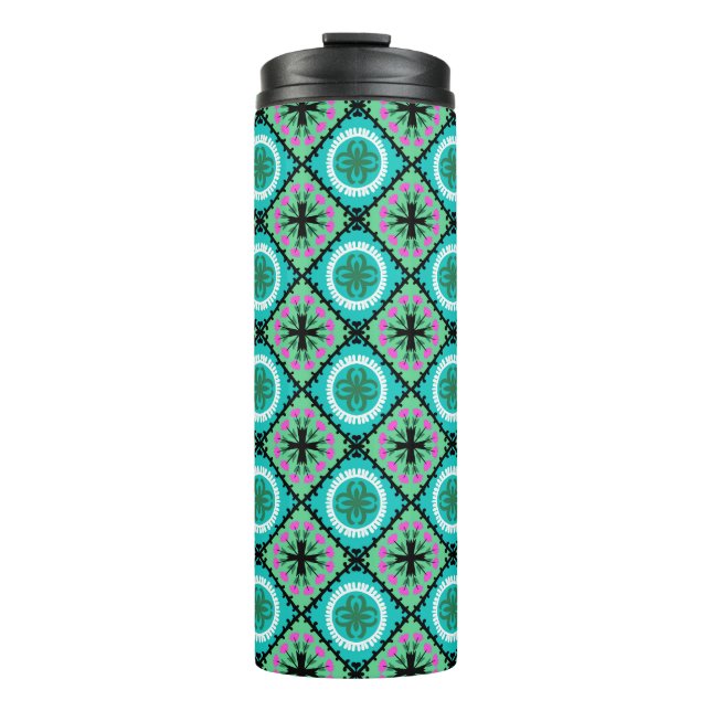 Suzani Pattern with Uzbek and Kazakh Motifs Thermal Tumbler (Front)