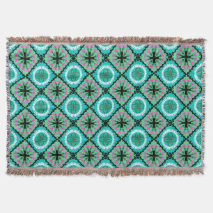 Suzani Pattern with Uzbek and Kazakh Motifs Throw Blanket