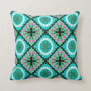 Suzani Pattern with Uzbek and Kazakh Motifs Throw Pillow