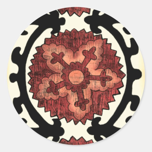Suzani Style Decorative Floral Pattern Classic Round Sticker (Front)