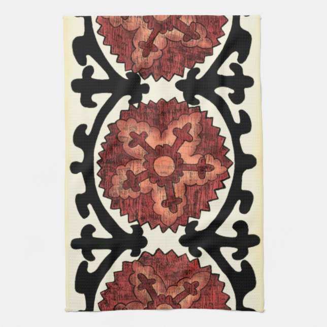 Suzani Style Decorative Floral Pattern Kitchen Towel (Vertical)
