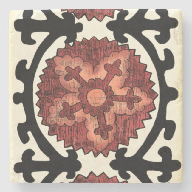 Suzani Style Decorative Floral Pattern Stone Coaster (Front)