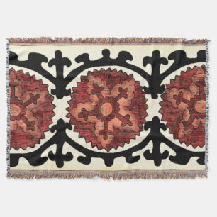 Suzani Style Decorative Floral Pattern Throw Blanket