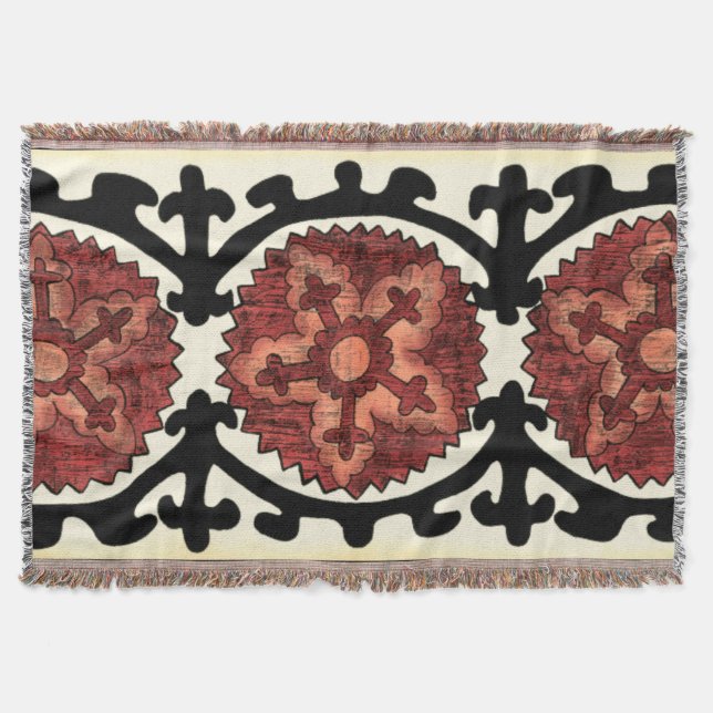 Suzani Style Decorative Floral Pattern Throw Blanket (Front)