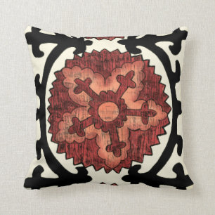 Suzani Style Decorative Floral Pattern Throw Pillow