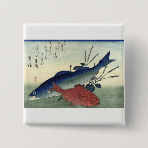 Suzuki & Kimmedai - Hiroshige's Japanese Fish 2 Inch Square Button