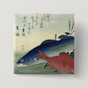 Suzuki & Kimmedai - Hiroshige's Japanese Fish 2 Inch Square Button