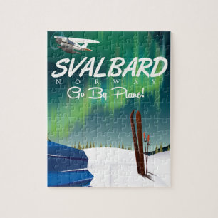 svalbard Norway Northern lights travel poster Jigsaw Puzzle