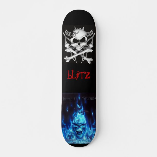 svart, skull bones, BlueFireSkullSign, blitz Skateboard (Front)