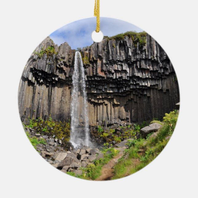 Svartifoss waterfall, Iceland Ceramic Ornament (Back)