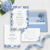 Blue Hydrangea Floral Wedding Stationery Suite