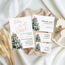 Winter It's Cold Outside Pink Bow Girl Baby Shower