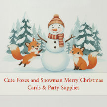Cute Foxes and Snowman Merry Christmas Collection