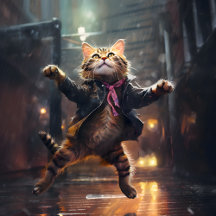 Joyful Cat Dancing In The Rain